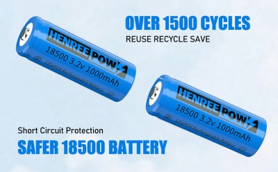 Henreepow 18500 Rechargeable Battery, 3.2v LiFePO4 Lithium Phosphate Battery 1000mAh for Outdoor Gar